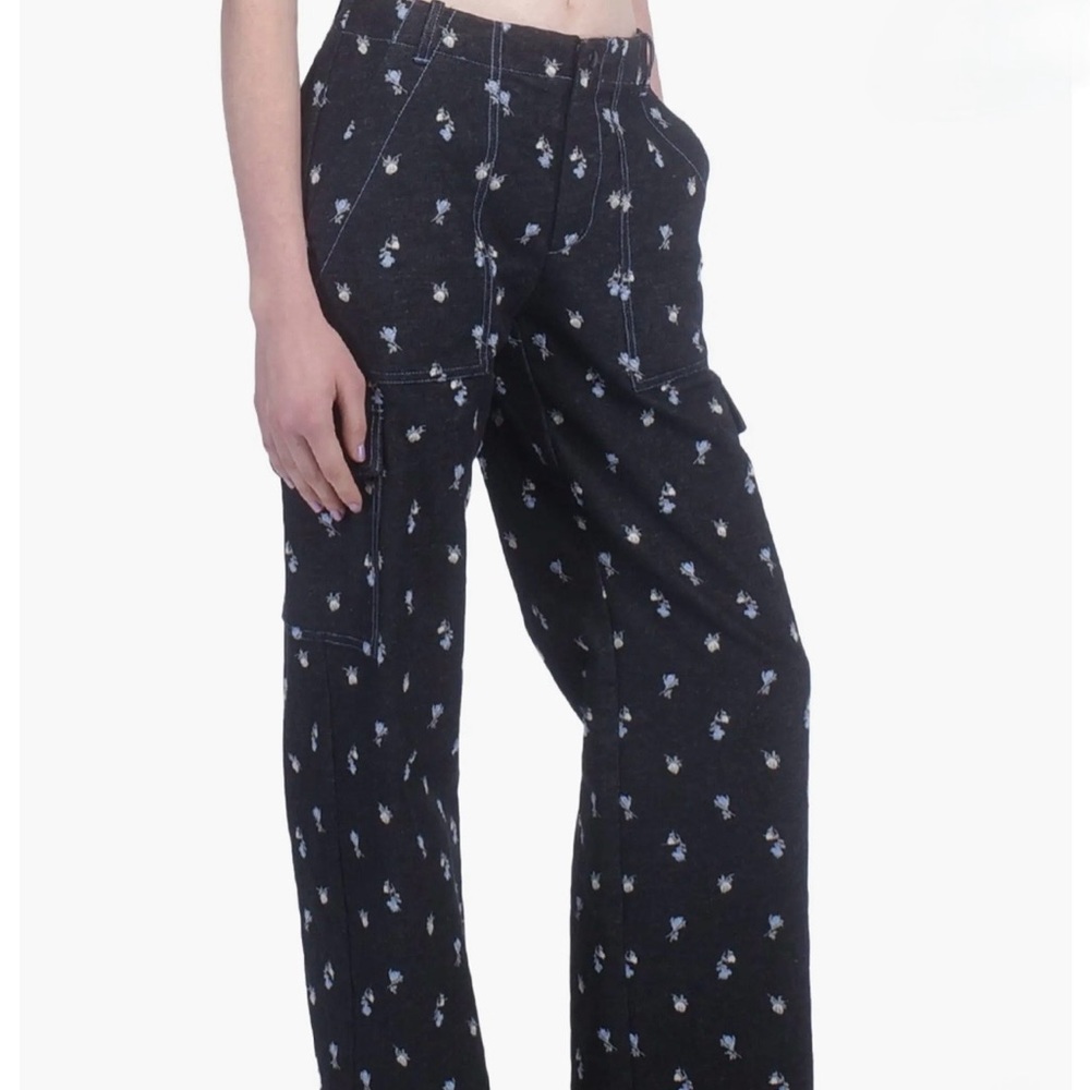 Anna Sui Denim Embroidered Roses Cargo Pants (NWT)
